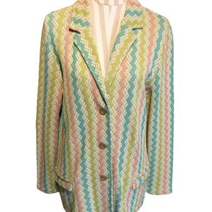 - Anthropologie Aldomartins retro cardigan jacket pink blue green zig zag …